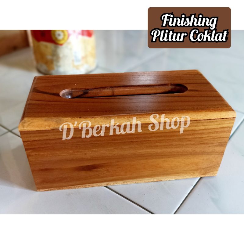 Jual Kotak Tissue Kayu Jati Asli Ukuran Besar Finishing Plitur Coklat