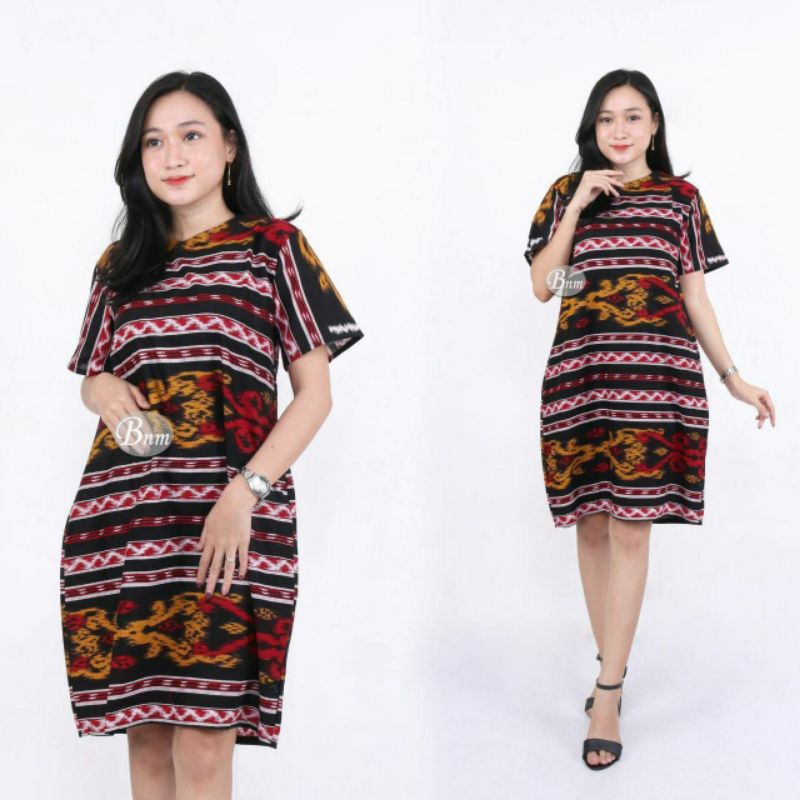 Jual BAJU DRESS WANITA MODERN MODEL TERBARU MOTIF BATIK LENGAN PENDEK