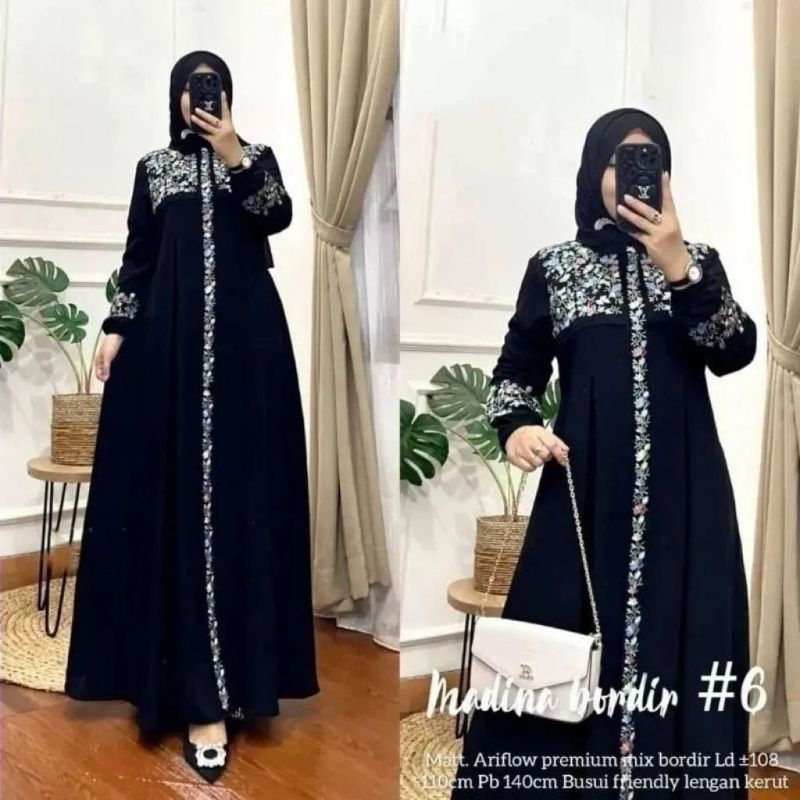 Jual Gamis Crinkle Premium Aplikasi Bordir Madina Dress Pesta Mewah