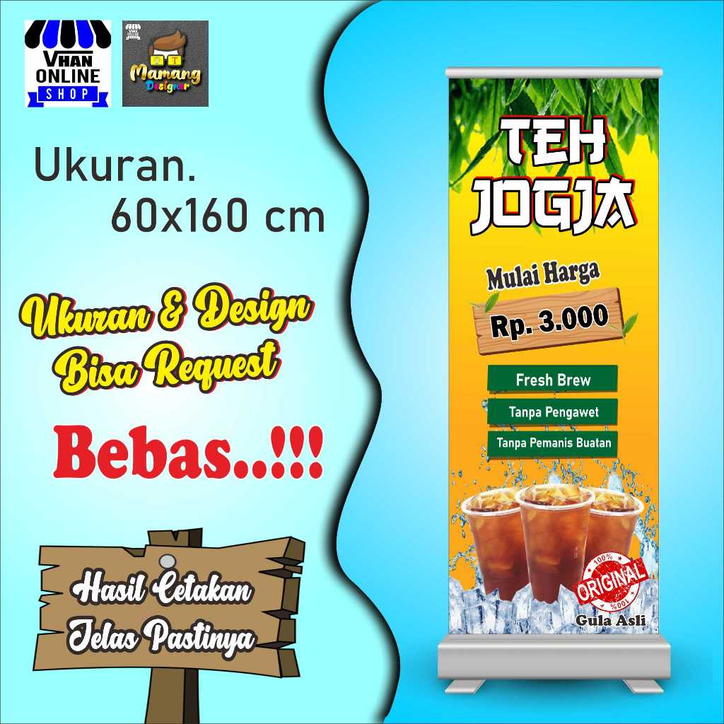 Jual Spanduk Banner Ukuran 60x160 Cm Es Teh Jumbo Ice Tea Jumbo