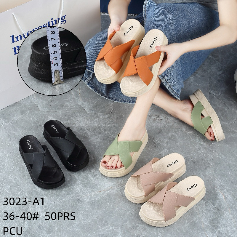 Jual Sandal Silang Wanita Dewasa Kekinian Tebal On Slip Glowy