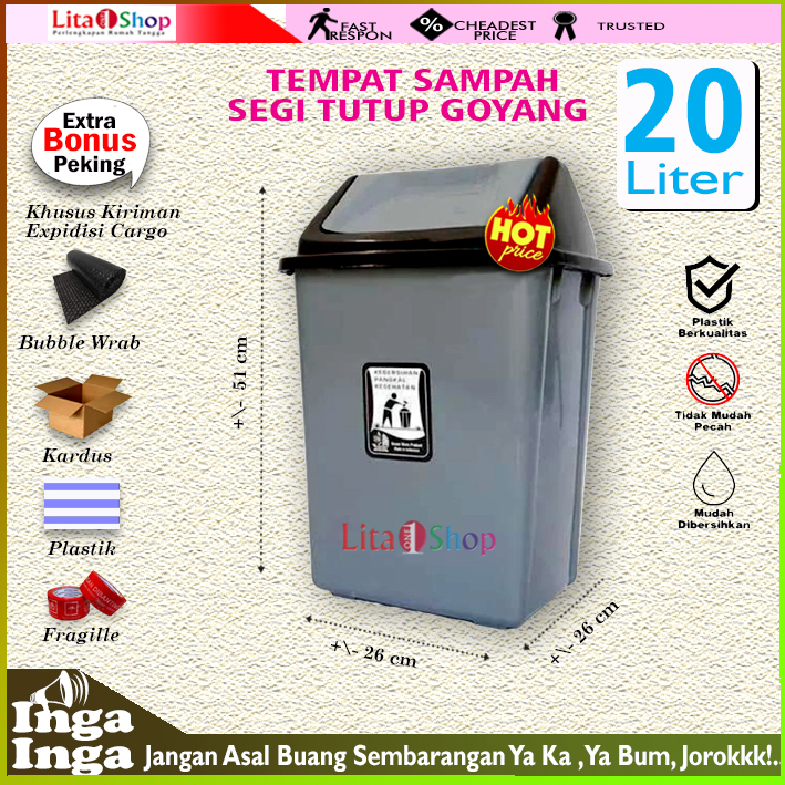 Jual Tempat Sampah Segi Tutup Goyang 20 Liter Shopee Indonesia