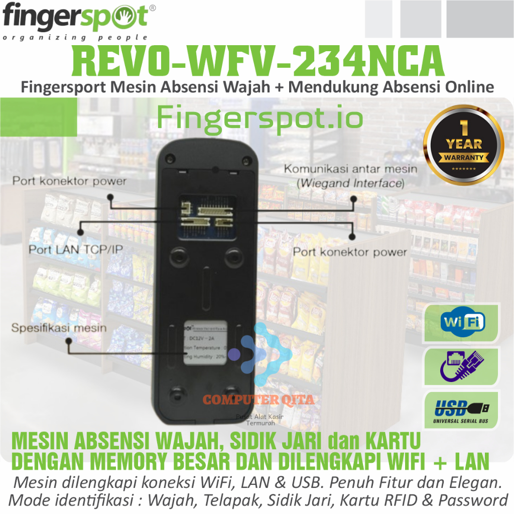 Jual Mesin Absensi Wajah Vein Jari Kartu Wifi Revo Wfv Nca Access