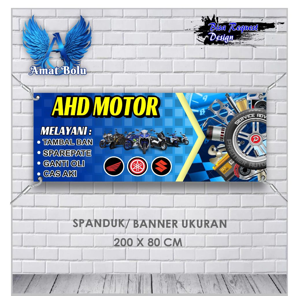 Jual BANNER MMT SPANDUK BENGKEL AHD MOTOR UKURAN 200X80 BISA REQUEST