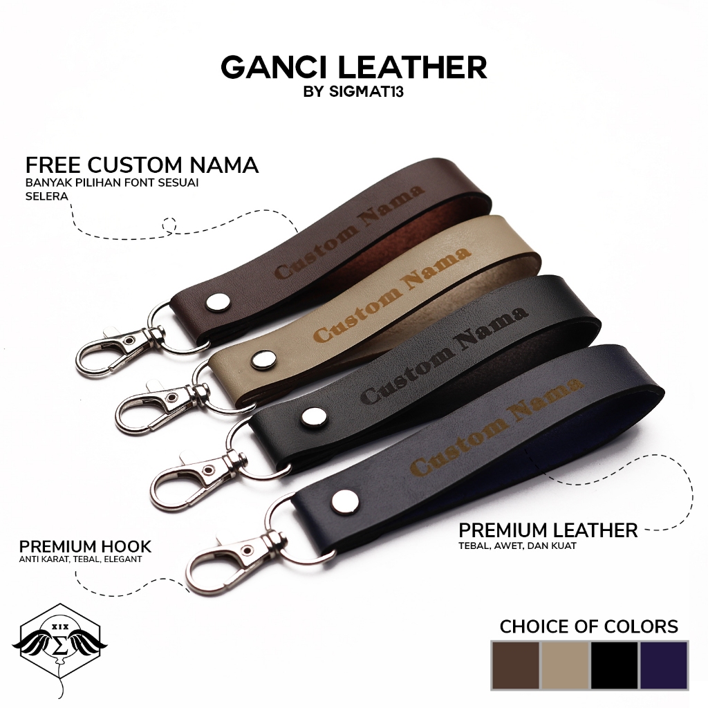 Jual Keychain Leather Basic Gantungan Kunci Kulit Custom Nama Untuk