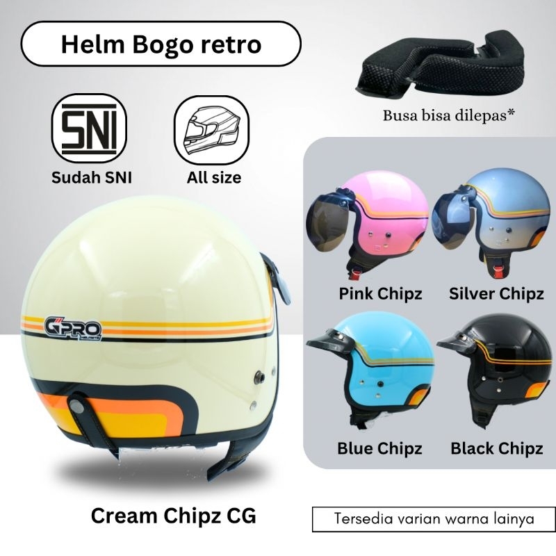 Jual Helm Bogo Classic Dewasa SNI Motif Helem Retro Cepol Full Leher