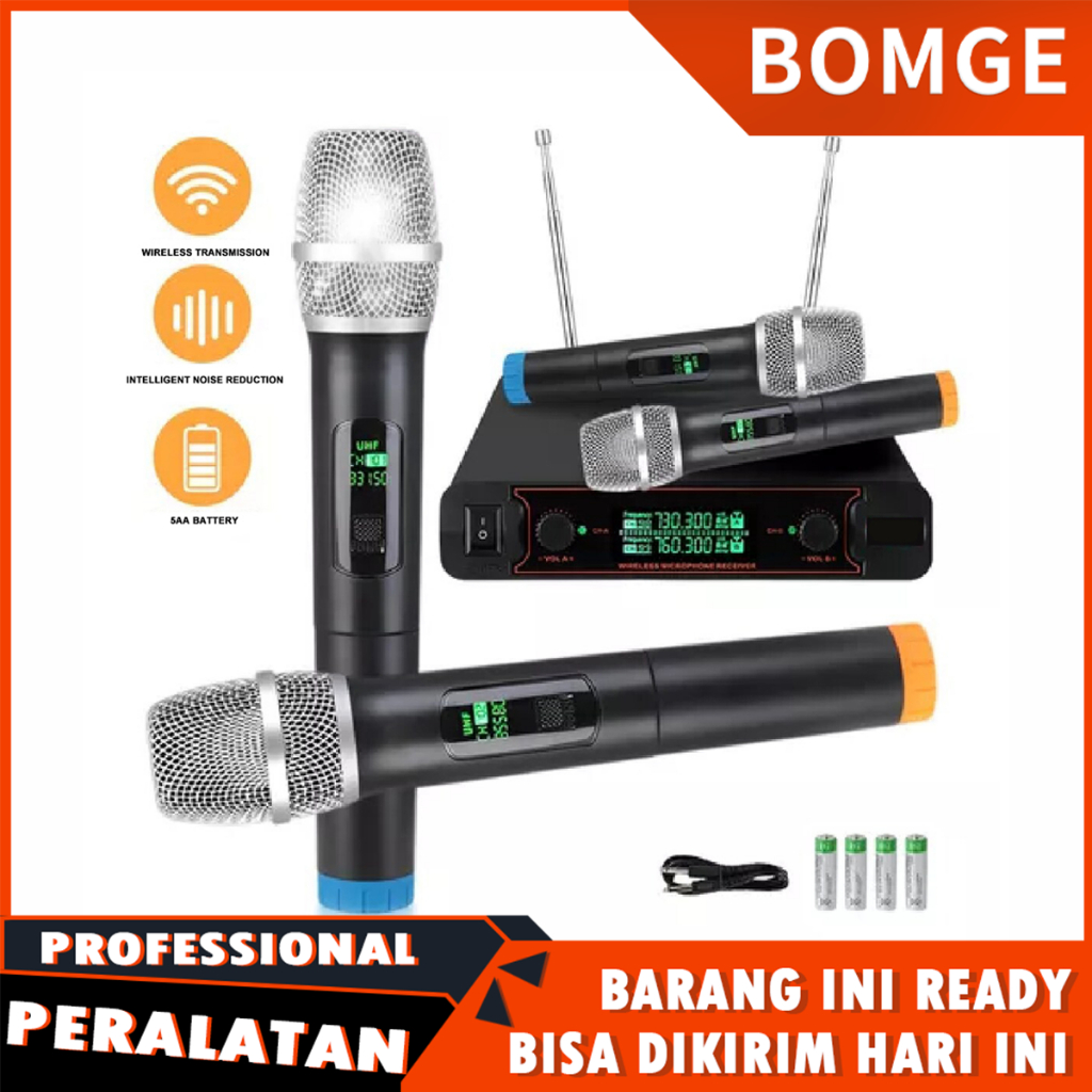 Jual BOMGE Wireless Microphone Dual Professional VHF System Frequency