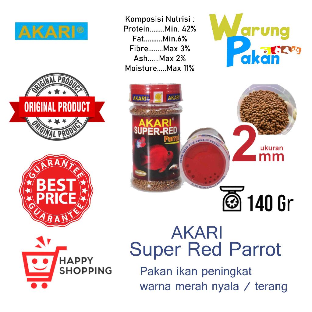 Jual Akari Super Red Parrot 140 Gram Pelet Ikan Louhan Dan Parrot