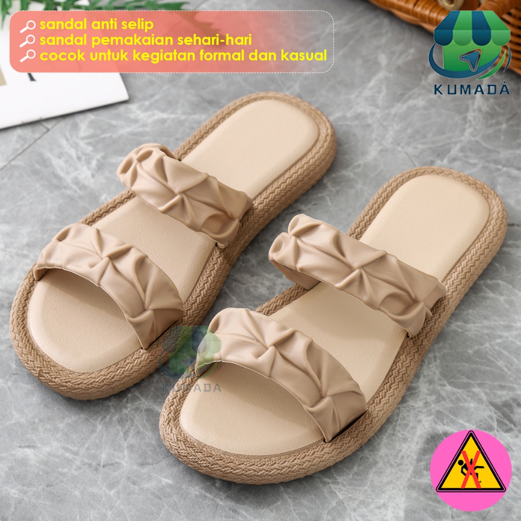 Jual Sandal Selop Tali Dua Jelly Model Flat Sandal Wanita Flat Color