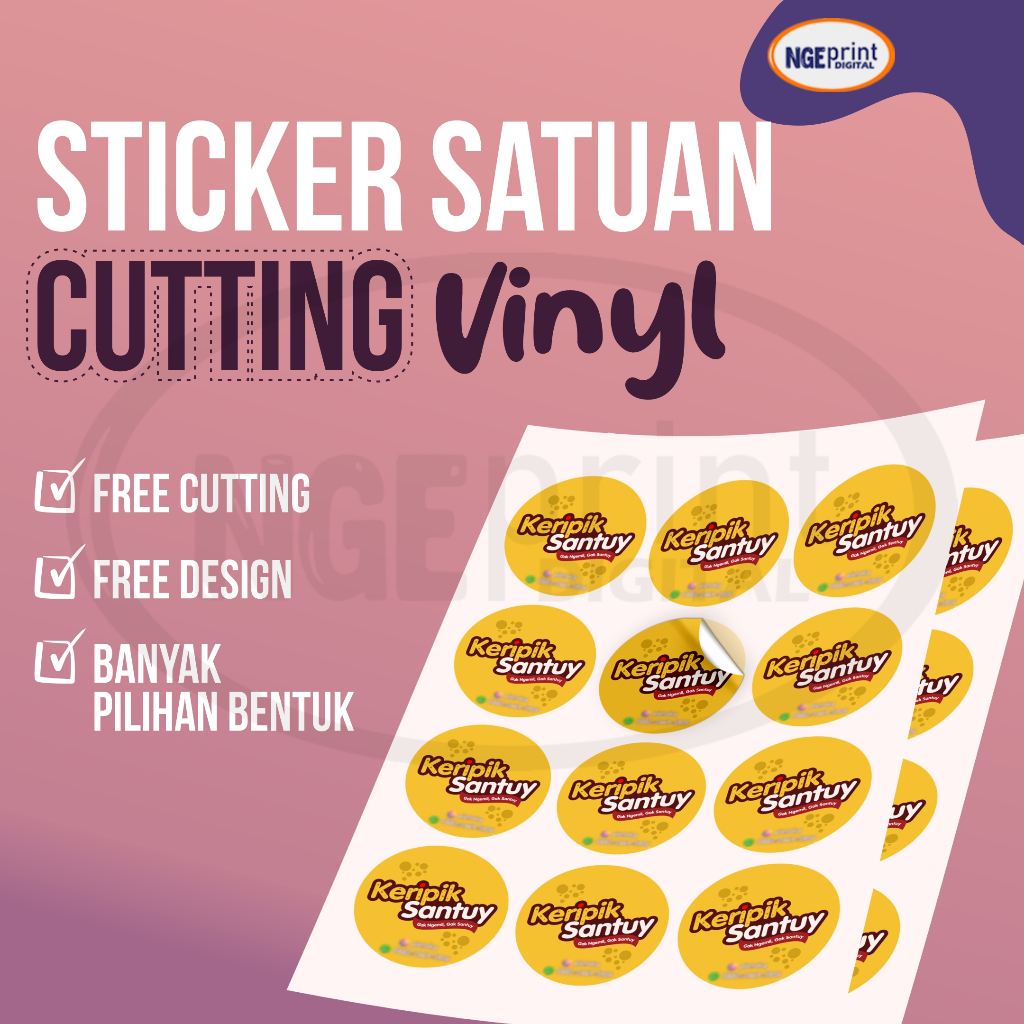 Jual FREE CUT DESIGN Cetak Stiker Vinyl ANTI AIR Label Makanan