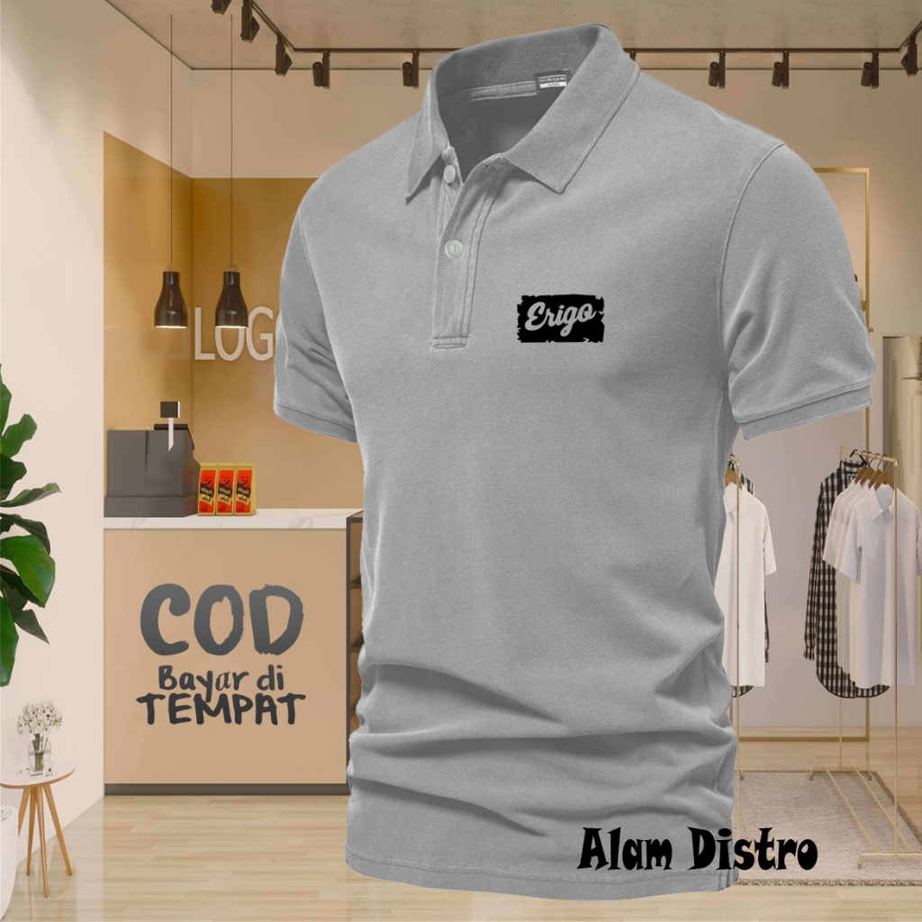 Jual Cod T Shrit Polo Kerah Erigo Blok Text Hitam Kaos Kerah Dewasa