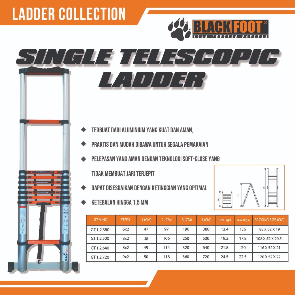 Jual Blackfoot Tangga Lipat Aluminium Teleskopik Double Telescopic