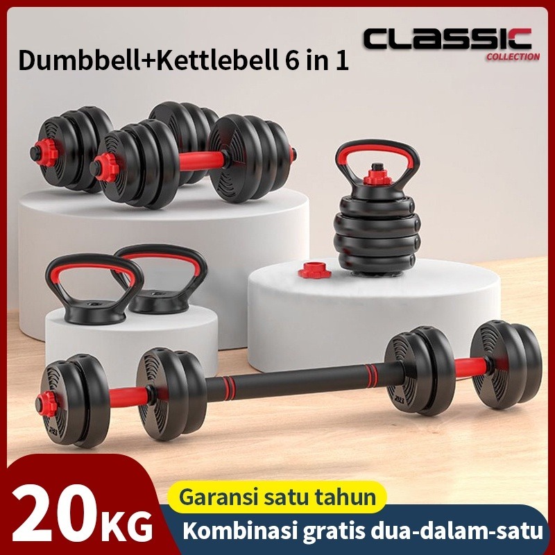 Jual Ketel Bel 6 In 1 Dumbbell Barbel Set Peralatan Fitness 20 Kg Bisa