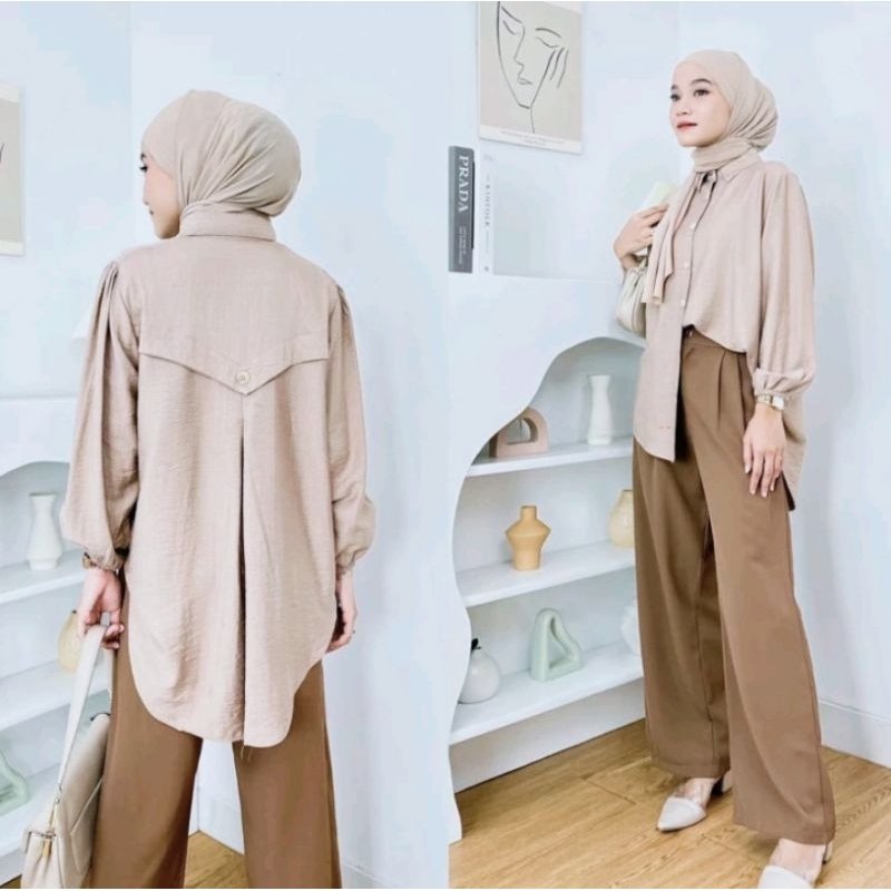 Jual Kemeja Wanita Bahan Polo Linen Laura Blouse Atasan Wanita Full