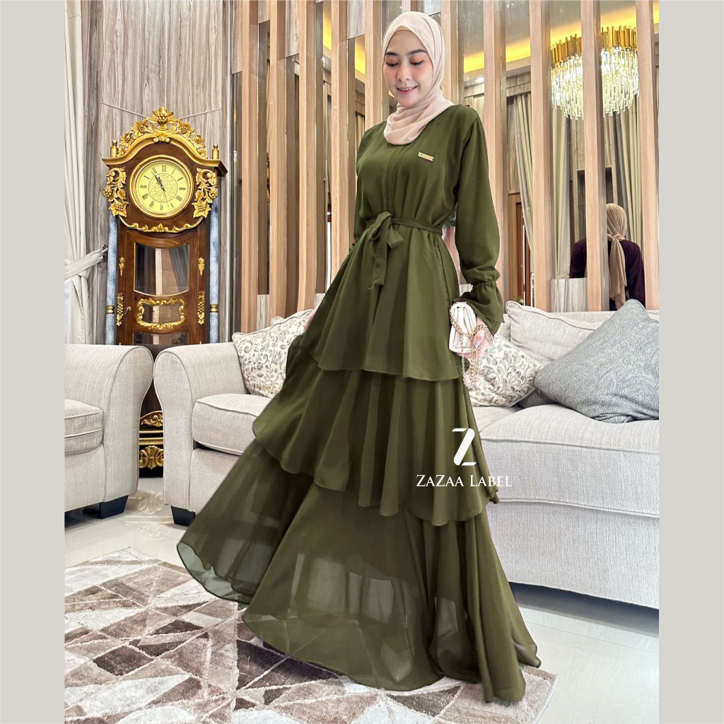 Jual Zazaa Label Zayra Maxi Dress Wanita Muslim Ceruty Babydoll Full