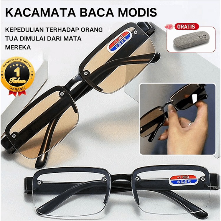 Jual HW Kacamata Baca Dan Jalan Plus Half Frame Crystal Kacamata Auto