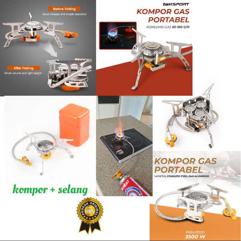 Jual ORIGINAL Kompor Gas Lipat Selang Portabel Camping Outdoor 3500W