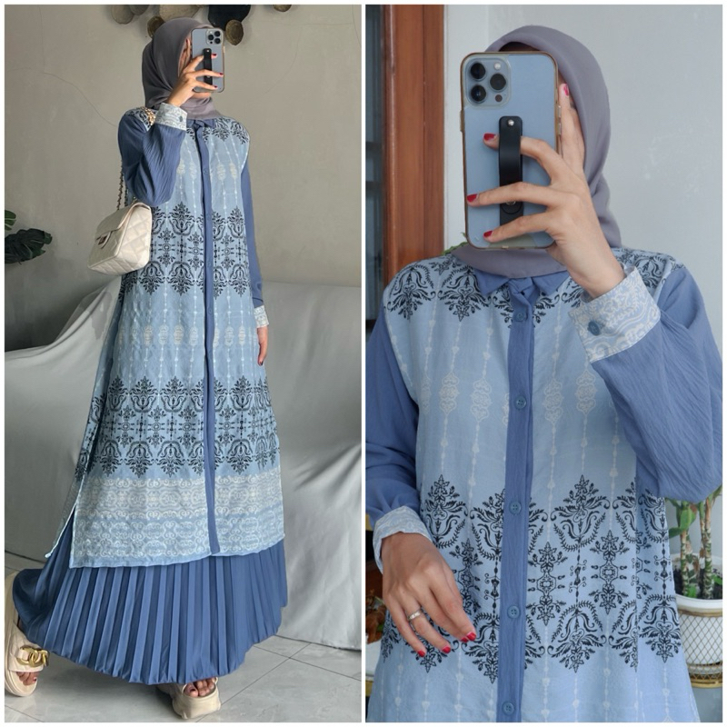 Jual Raline Long Tunik By Zalfa Outfit Long Tunik Crincle Motif