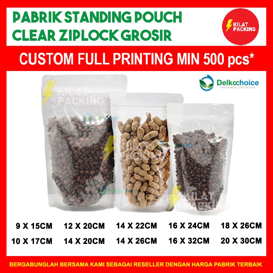 Jual Standing Pouch Clear Ziplock Plastik Klip Kemasan Makanan Standing