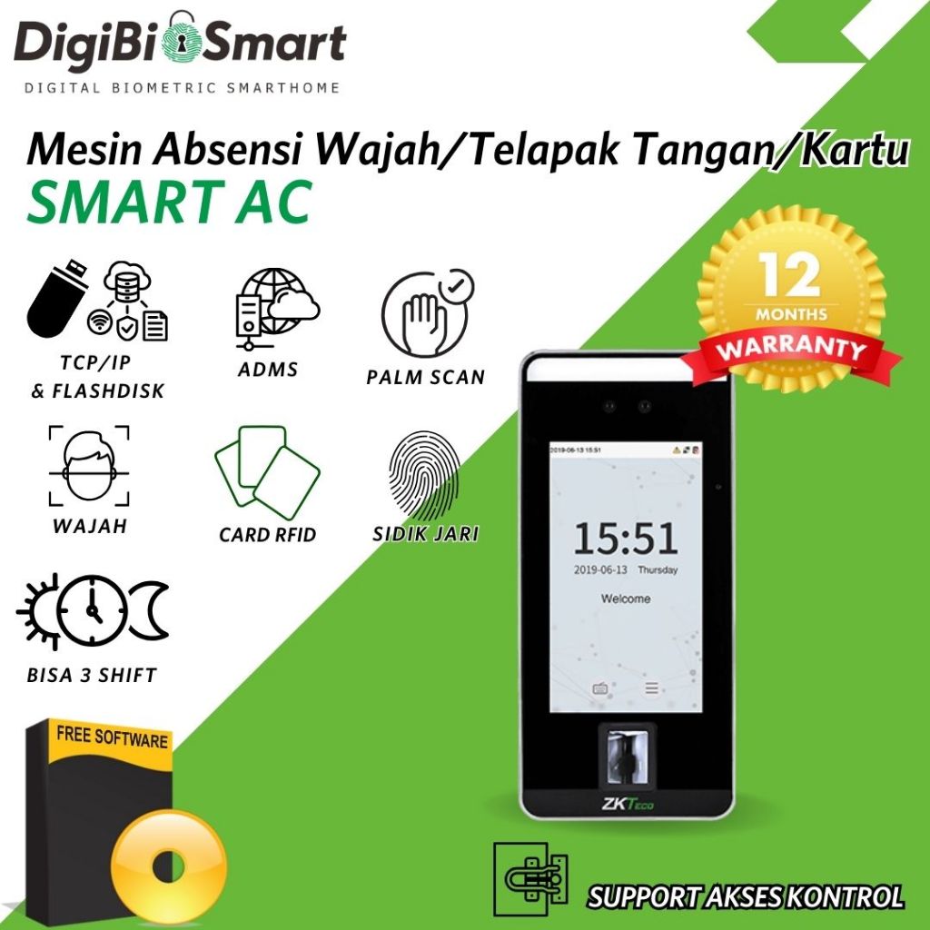 Jual Mesin Absensi Akses Kontrol SMART AC ZKTeco Sidik Jari Wajah