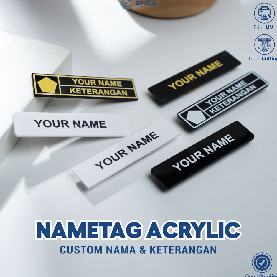 Jual Name Tag Akrilik Custom Papan Nama Dada Magnet Nametag Print