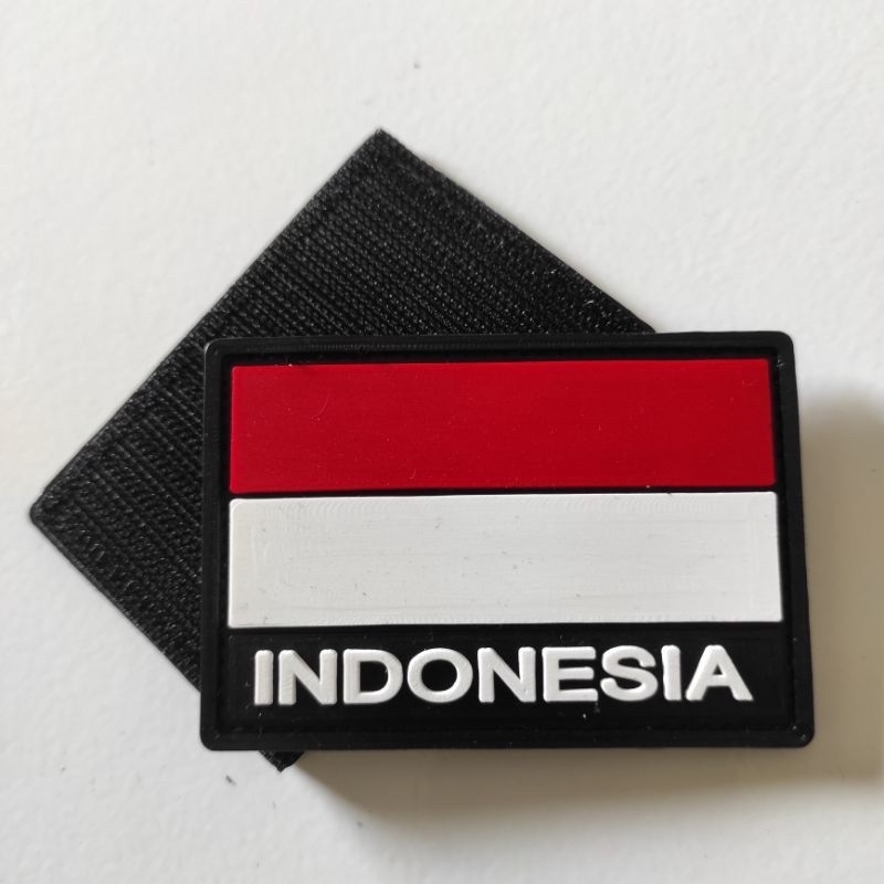 Jual Patch Rubber Logo Bendera Merah Putih Tulisan Indonesia Putih