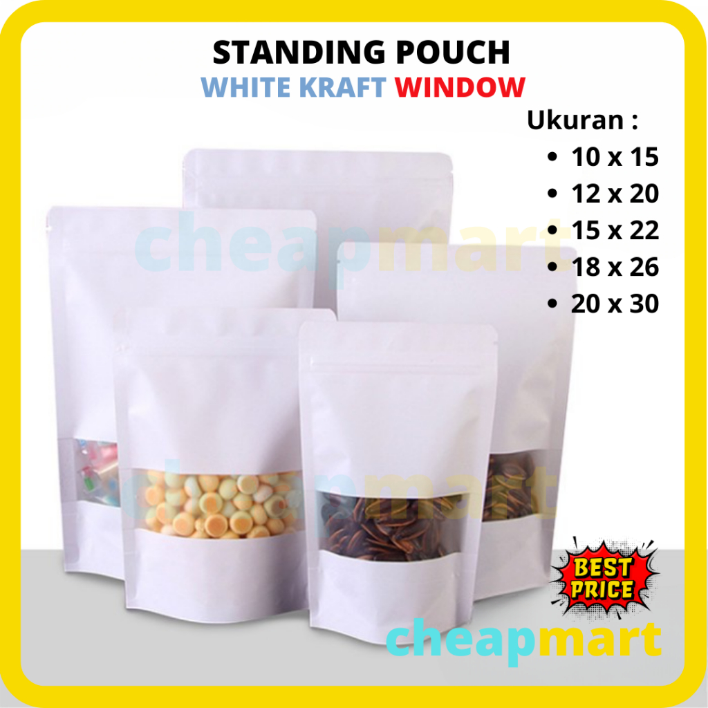 Jual New Standing Pouch Craft Putih Ziplock Bag Paper Putih