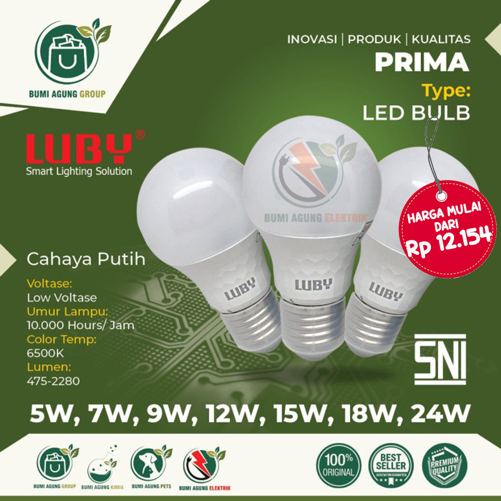 Jual Lampu LED LUBY Prima Cahaya Putih 5W 7W 9W 12W 15W 18W 24W