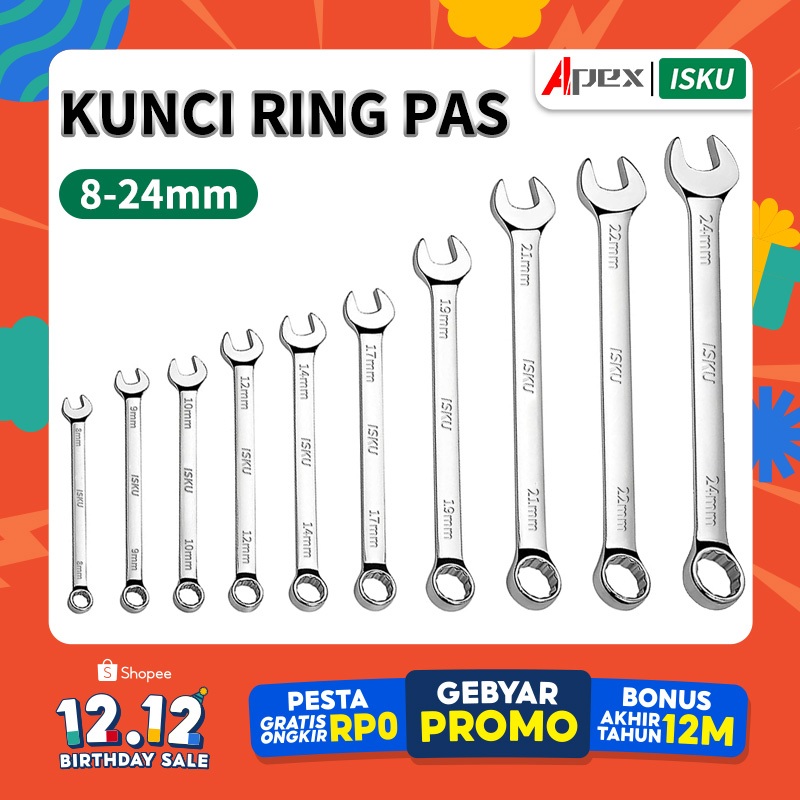 Jual ISKU Kunci Ring Pas Set 13pcs Combination Spanner Wrench Kombinasi