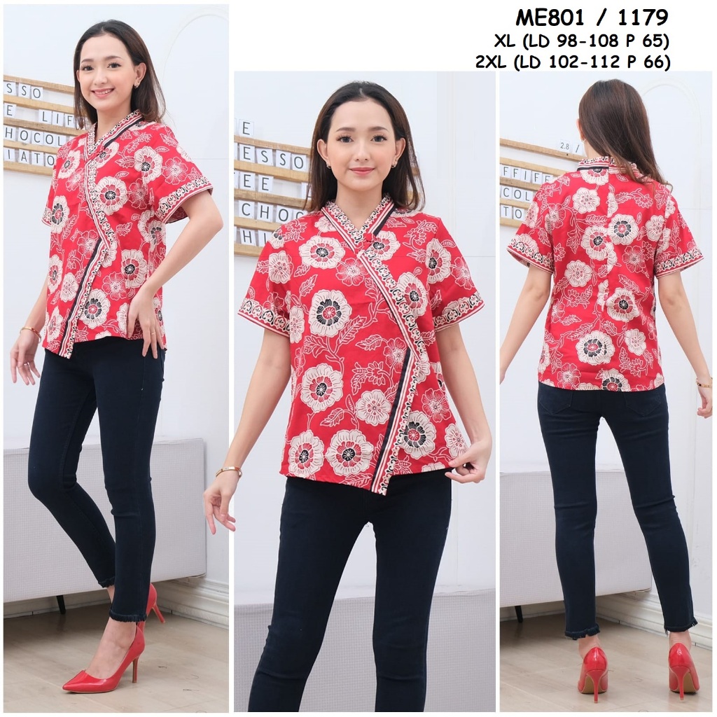 Jual Blouse Batik Wanita Reg JUMBO ME801 Shopee Indonesia