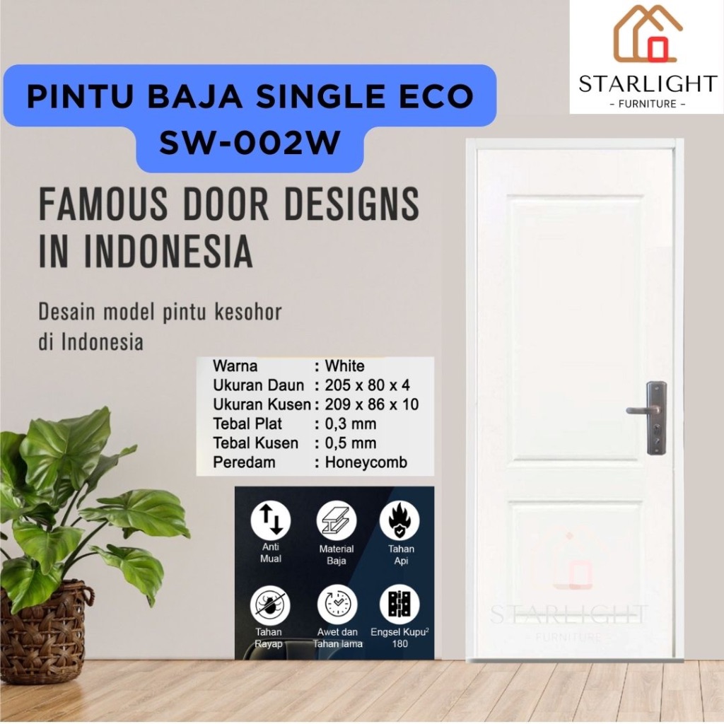 Jual STARKO X STARLIGHT ECO SW 002W 86x209 CM SET PINTU PLAT BAJA