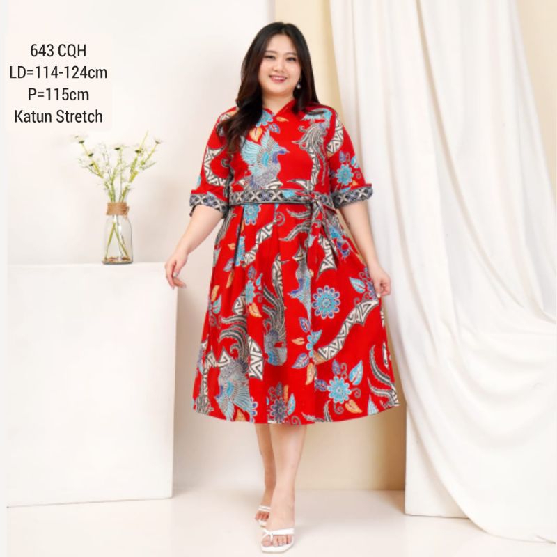 Jual Bigsize Dress Batik Jumbo Voni Xxl Terusan Kerja Kantor Wanita