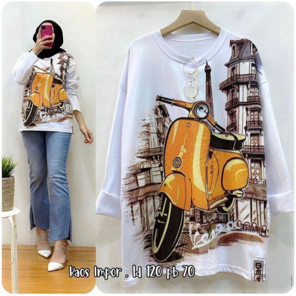 Jual Baju Kaos Wanita Vespa Lengan Panjang Terbaru Sweater Kekinian