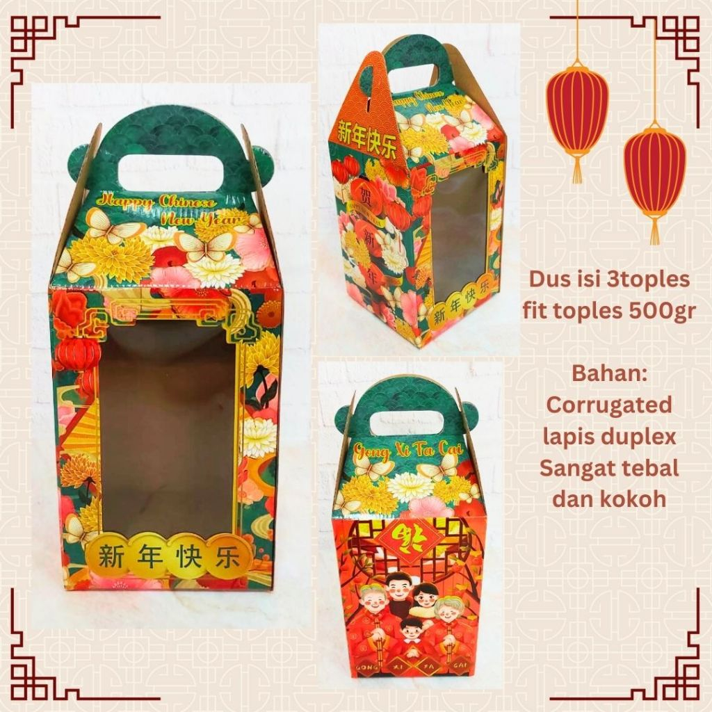 Jual BOX CNY DUS TOPLES KUKER IMLEK 3 Toples 500gr Kemasan Packaging