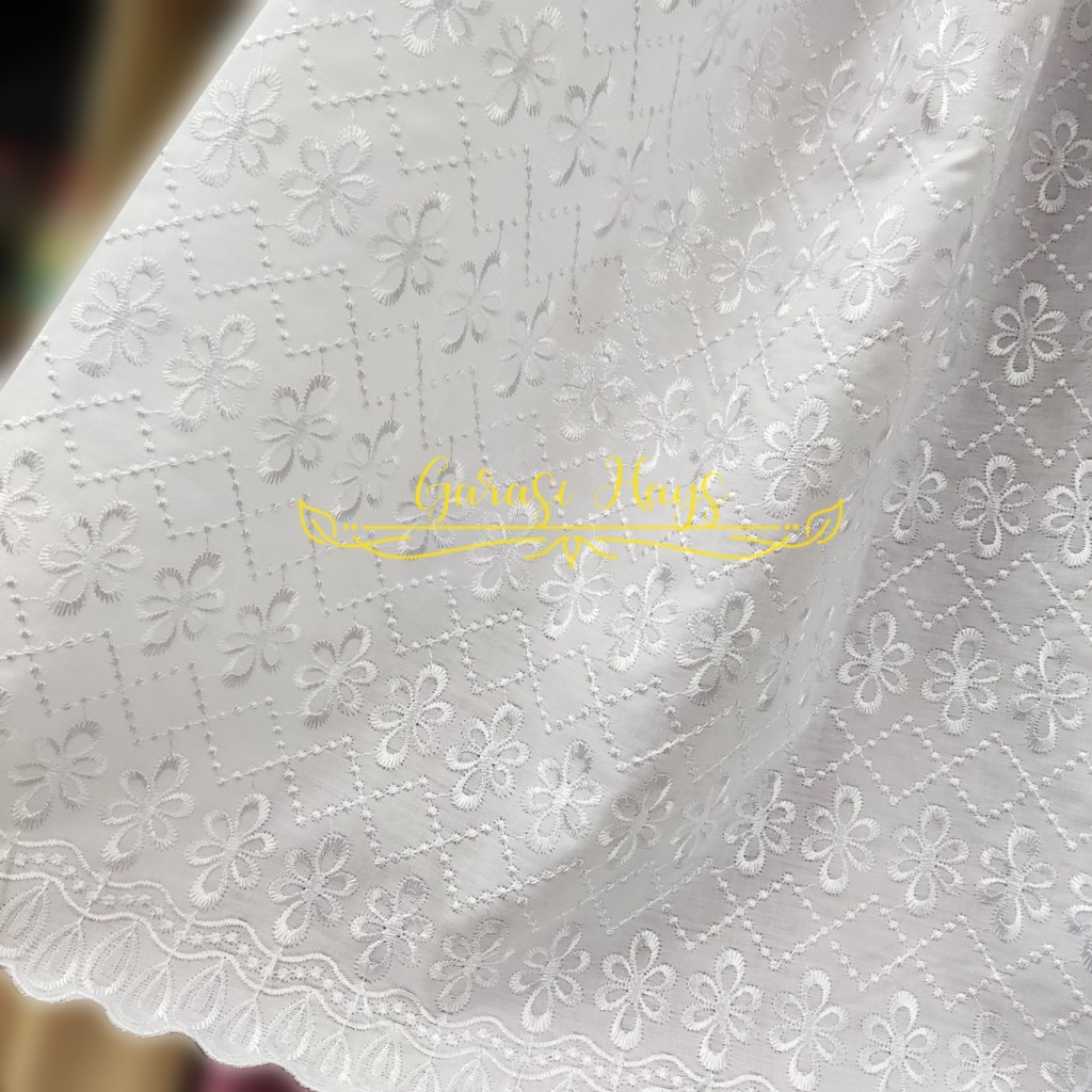 Jual New Kain Katun Bordir Putih White Cotton Embroidery Zig Zag Lebar