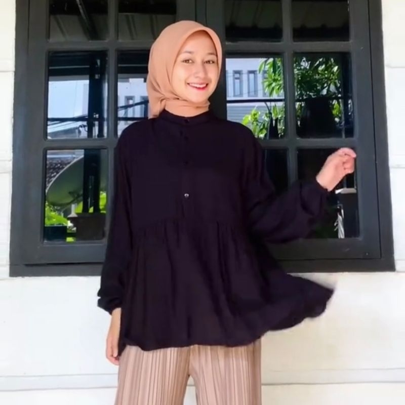 Jual Kemeja Wanita Arina Blouse Bahan Rayon Crinkle Premium Shopee