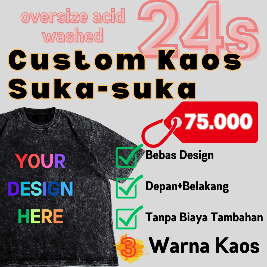 Jual Custom Kaos Oversize Acid Washed Cotton Combed S Harga