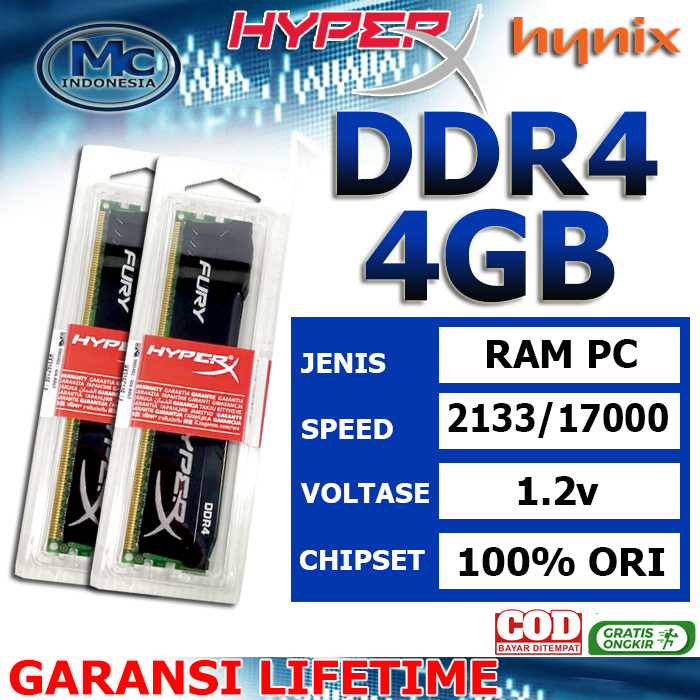 Jual RAM PC DDR4 4GB HYPER X FURY GAMING MEMORY KOMPUTER GAMING