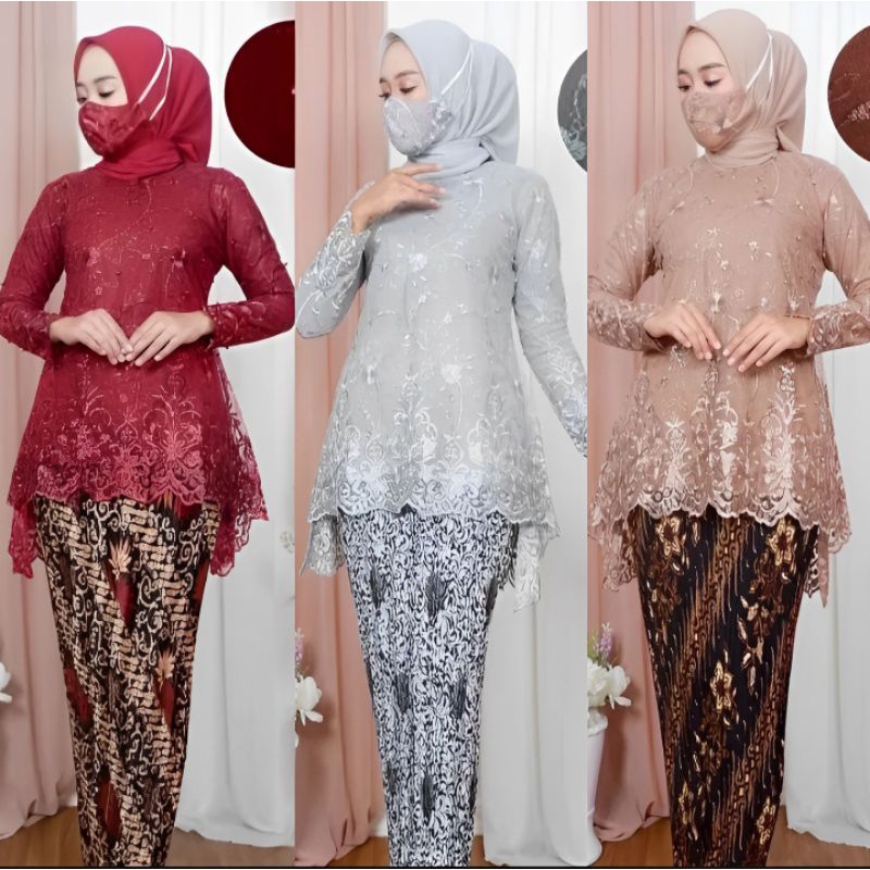 Jual SETELAN KEBAYA MODERN BROKAT BRUKAT TILLE RINJANI BAJU KONDANGAN