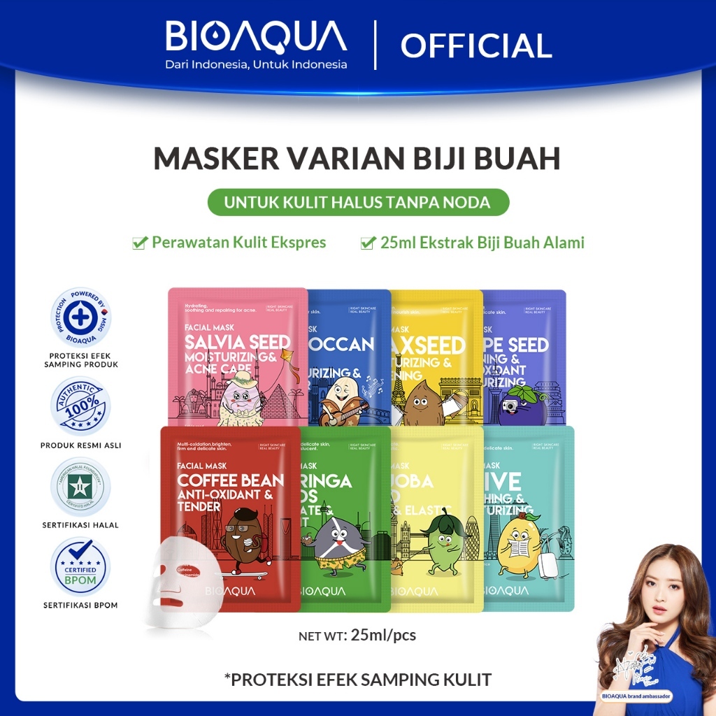 Jual BIOAQUA Sheet Mask Masker Wajah Biji Buah Face Mask 25ml Shopee