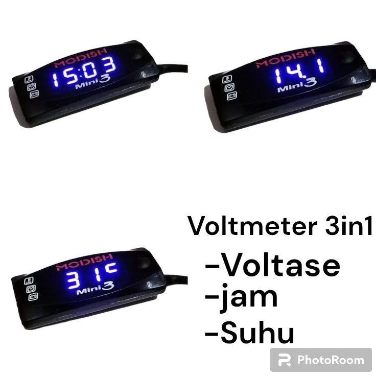 Jual Voltmeter Volt Meter ACCU Aki Mini 3 In 1 Plus Pengukur Suhu Udara