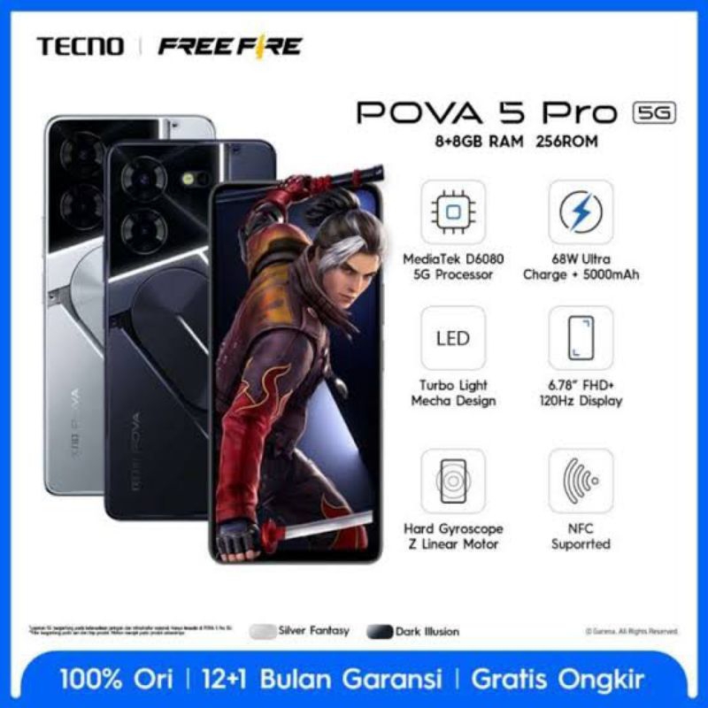 Jual TECNO POVA 5 PRO 5G 8GB RAM 256HB ROM 50MP GARANSI RESMI Shopee