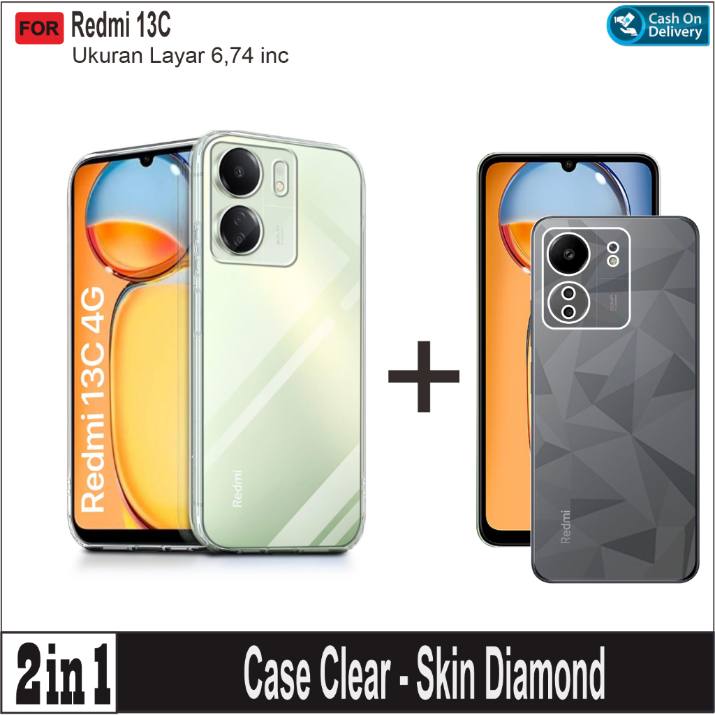 Jual Soft Case Clear Redmi 13C Paket 2in1 Casing Bening Free Skin