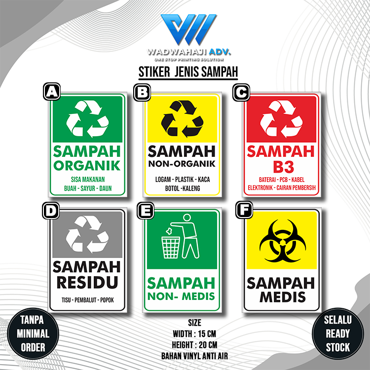 Jual Stiker Jenis Sampah Bahan Vinyl Kualitas Premium Tahan Lama Anti