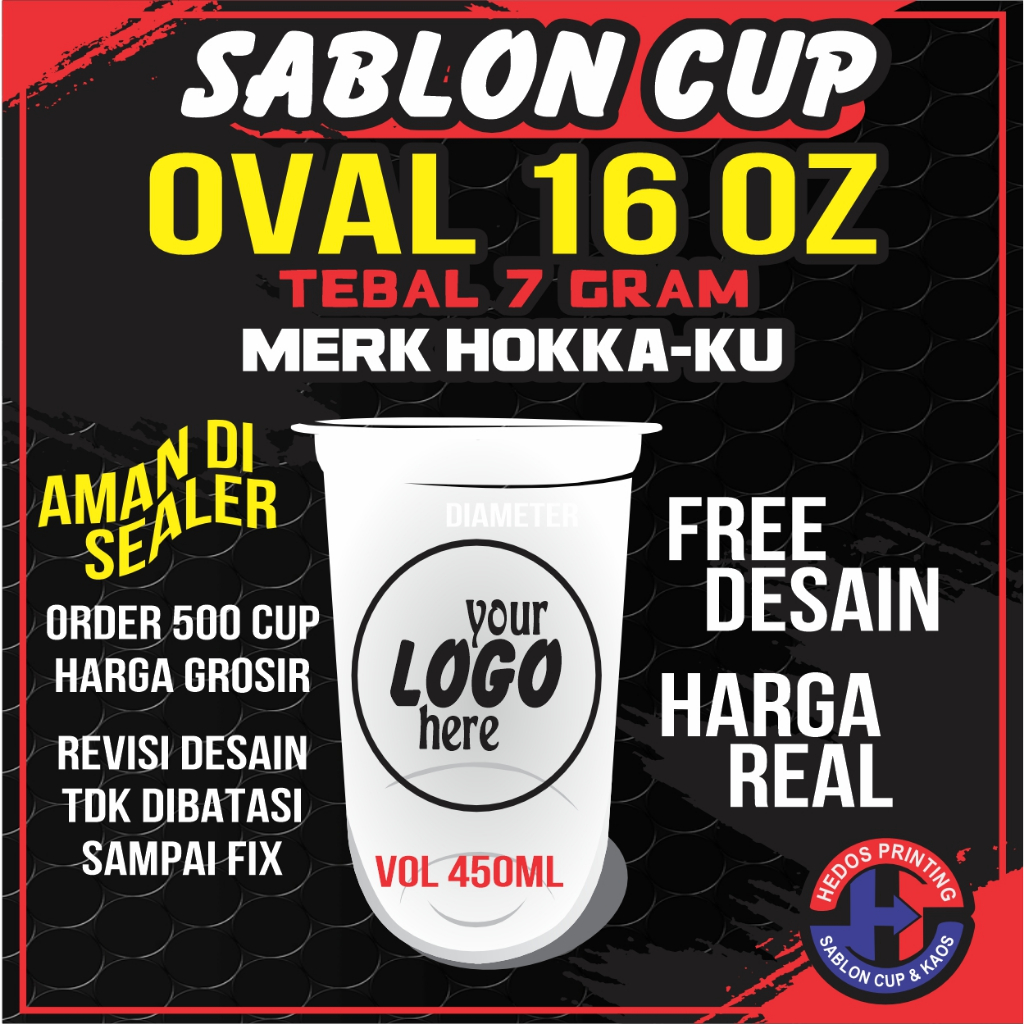 Jual Cup Sablon Oval Oz Gram Desain Custom Merk Hokaku Shopee