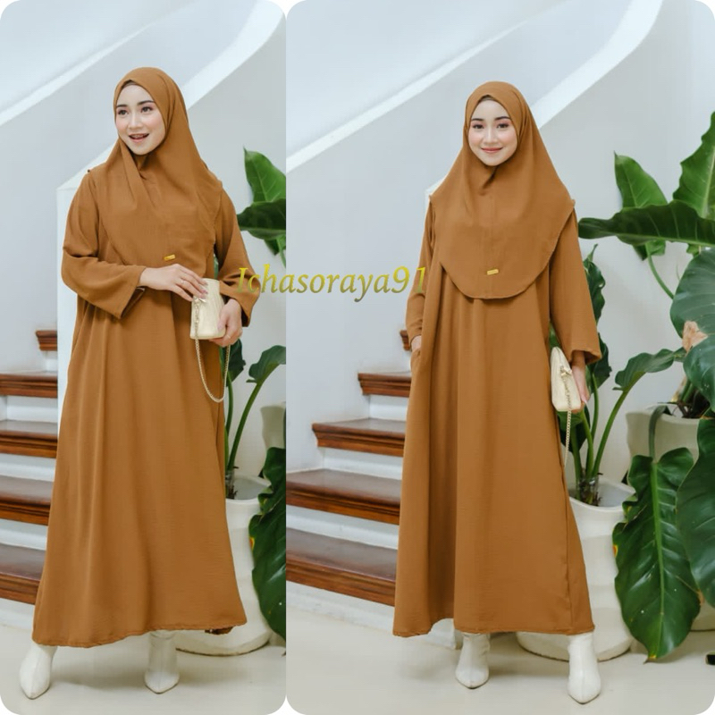 Jual Alana Dress Gamis Set Jilbab Cringkel Airflow Ld Cm Shopee