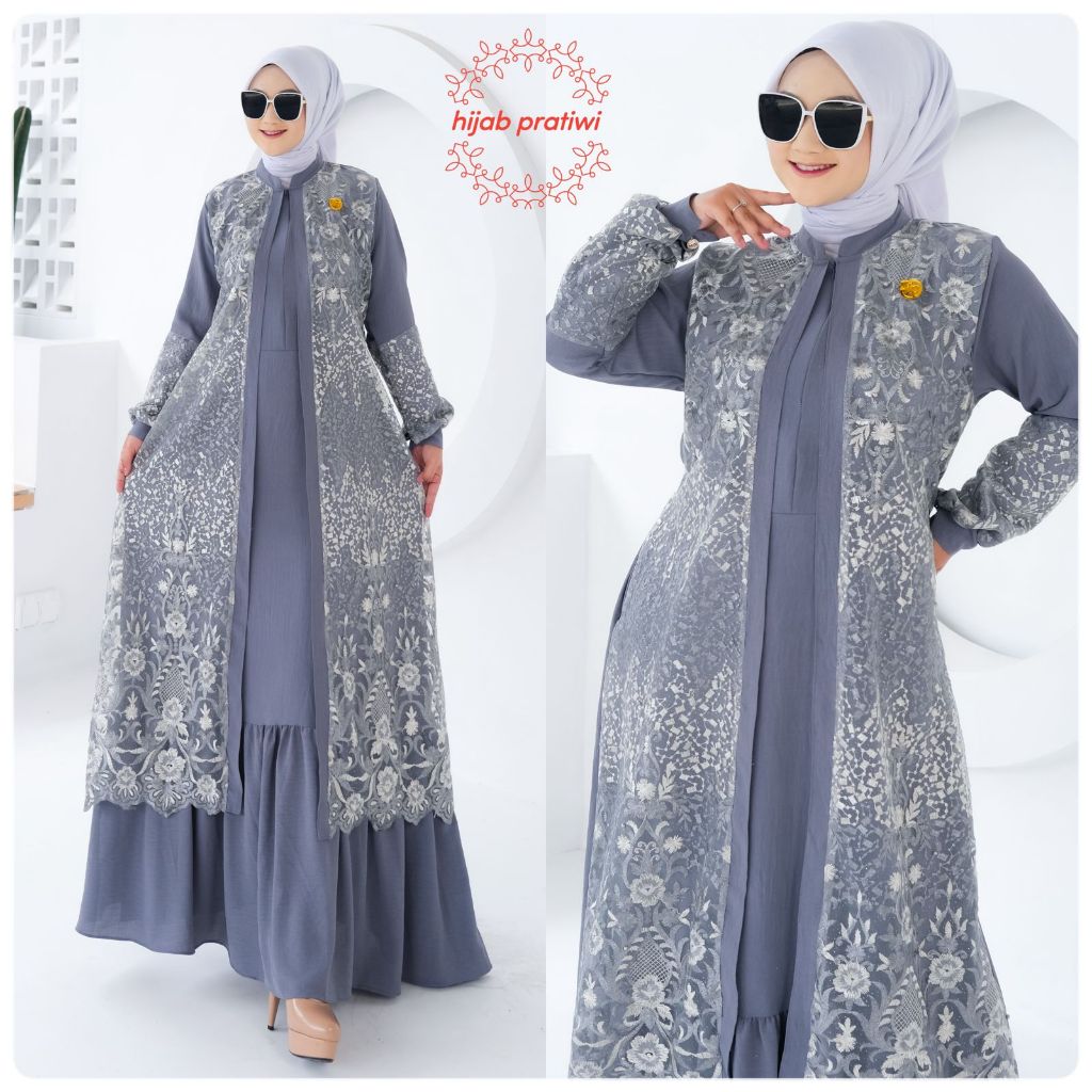 Jual Naira Dress Gamis Crinkle Premium Mix Brokat Terbaru Gamis All