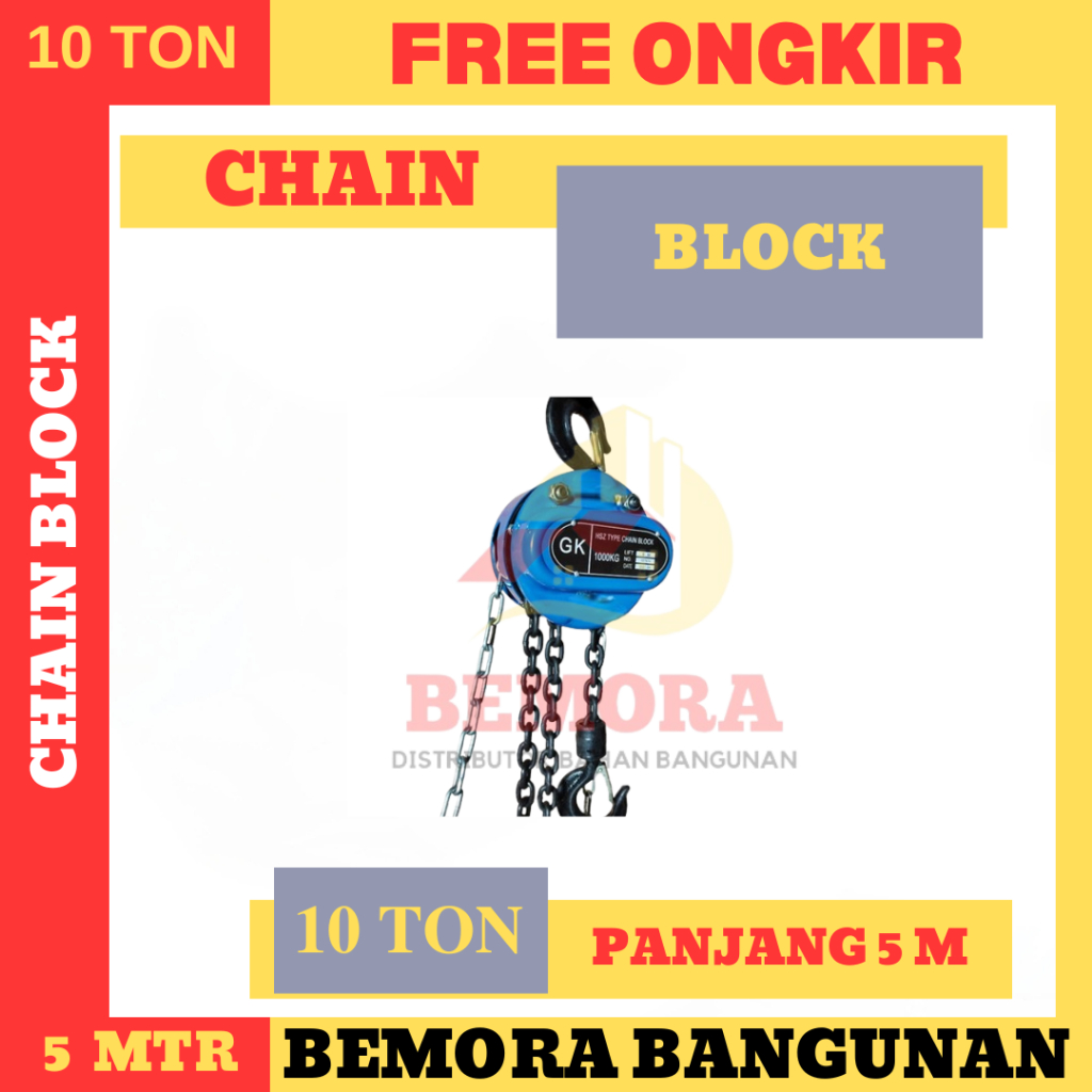 Jual Chain Block 10 Ton X 5 Meter Takel Chain Hoist 10T X 5M