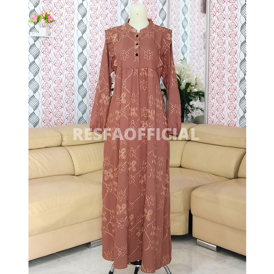 Jual RESFA Zura Dress Gamis Polo Linen Bordir Premium All Size