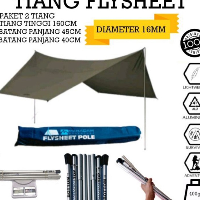 Jual Star Seller Tiang Flysheet Tenda Camping Set Makadam 2 Tiang